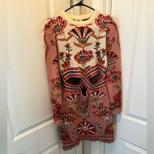 Farm Rio Knit Sweater Dress With Fringe